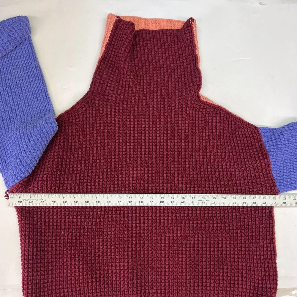 Free People Park City Colorblock Chunky‎ Knit Sweater Mock Neck Women SZ S
